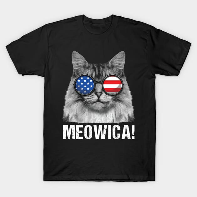 Meowica Cat American Flag Sunglasses Merica T-Shirt by HCMGift